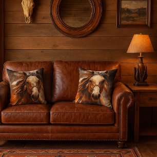 Coussins Décoratifs Cheval Peint Plumes Mane Esprit Sauvage