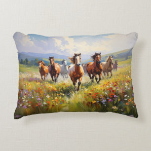 Coussins Décoratifs Chevaux sauvages courant dans une prairie de fleur