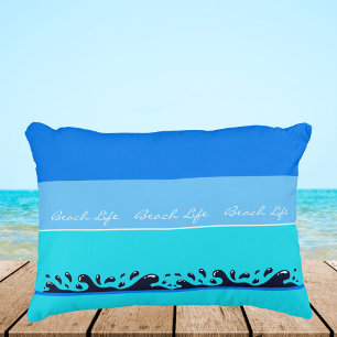 Coussins Décoratifs Chic Blue Stripes Ocean Waves Beach Life