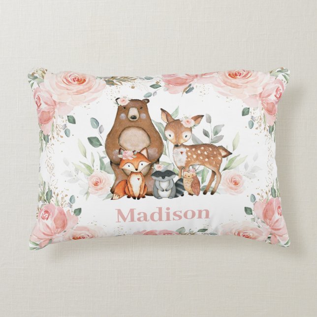 Coussins Décoratifs Chic Bois Animaux Pastel Blush Floral Gold (Devant)