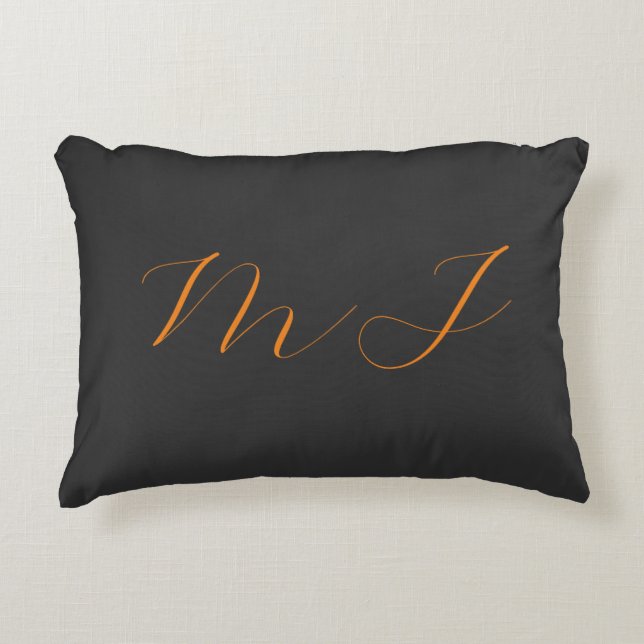 Coussins Décoratifs Chic calligraphie gris orange monogramme nom initi (Devant)