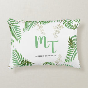 Coussins Décoratifs Chic Moderne Aquarelle Verdure Script Monogramme