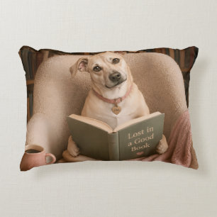 Coussins Décoratifs Chien de lecture mignon Illustration de bibliothèq