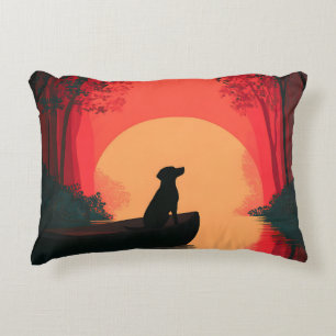 Coussins Décoratifs Chien noir minimaliste du coucher du soleil