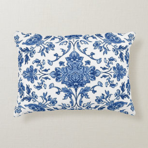 Coussins Décoratifs Chinoiserie florale bleue aquarelle blanche