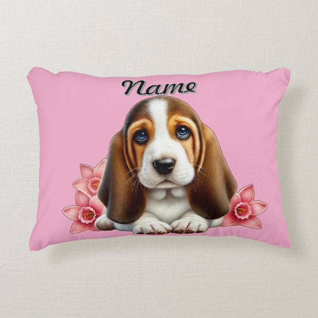 Coussins Décoratifs Chiot Hound Personnalisé Avec Fleurs (Devant)