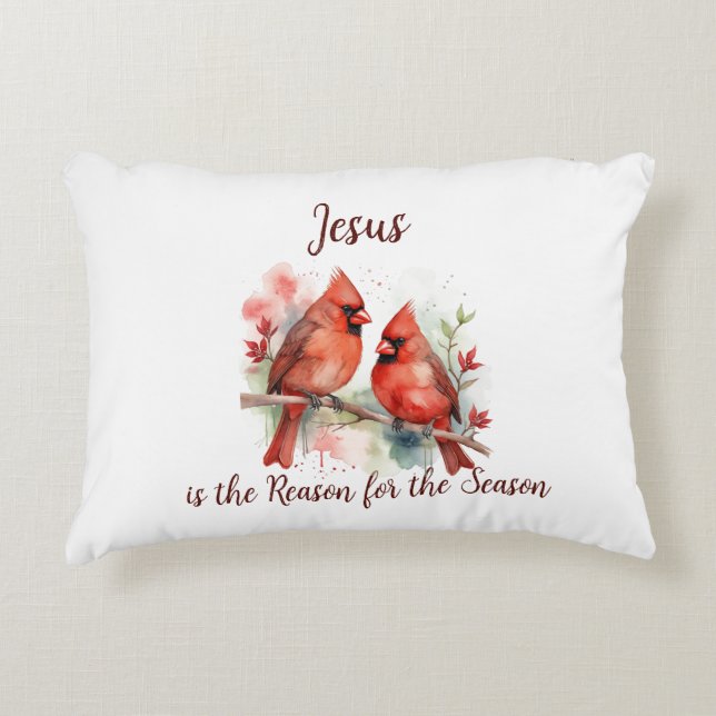 Coussins Décoratifs Christmas Red Cardinal Jesus Reason for Season (Devant)