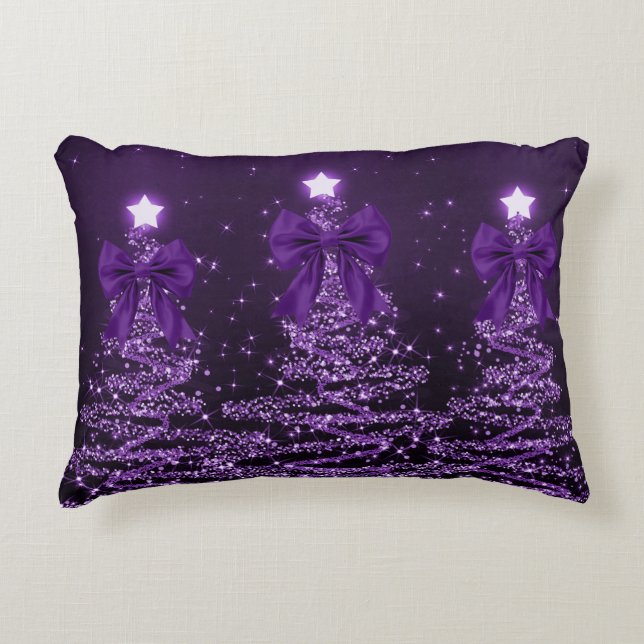 Coussins Décoratifs Christmas Sparkling Trees Purple Faux Bow  (Devant)