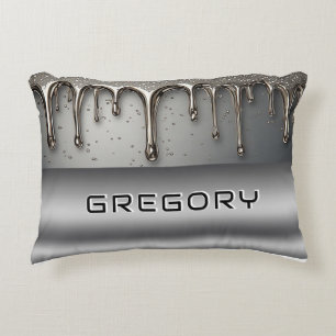 Coussins Décoratifs Chrome personnalisé au nom Drip Futuriste Argent