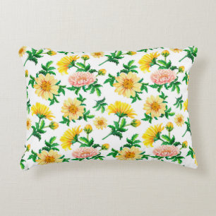 Coussins Décoratifs Chrysanthèmes aquarelle. Fleurs jaunes avec gre