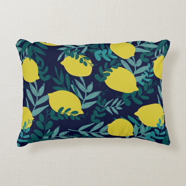 Coussins Décoratifs Citrons et motifs feuille (Devant)
