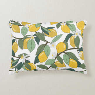 Coussins Décoratifs Citrons Jaunes, Impression Tropicale Sans Fil.
