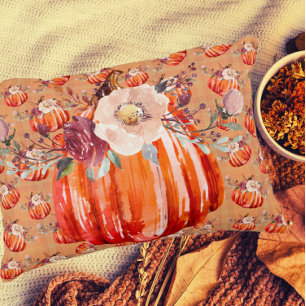 Coussins Décoratifs Citrouille orange automne plaid à fleurs chèque au