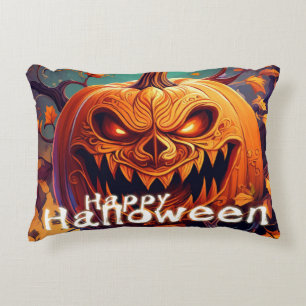 Coussins Décoratifs Citrouille orange effrayante avec visage, Hallowee