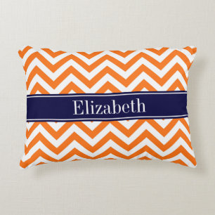 Coussins Décoratifs Citrouille Orange Lg Chevron Marine Monogramme Nom