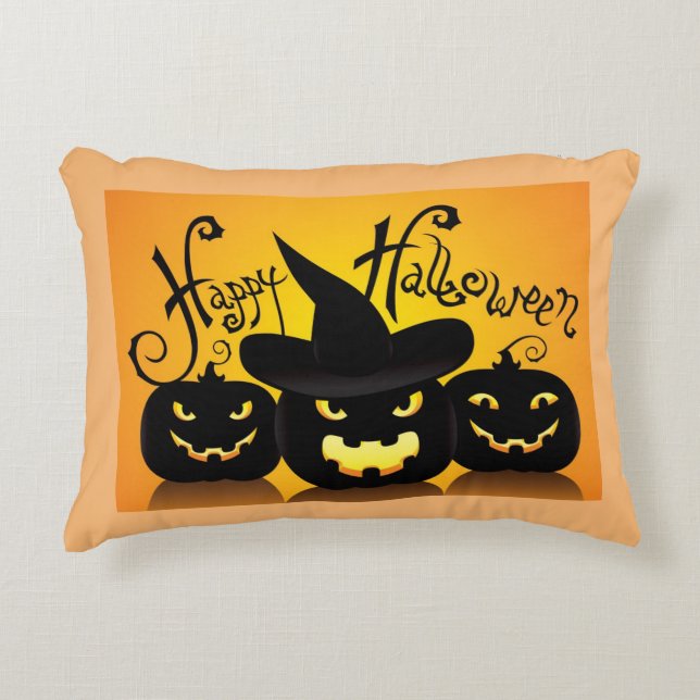 Coussins Décoratifs Citrouilles d'Halloween heureuses (Devant)