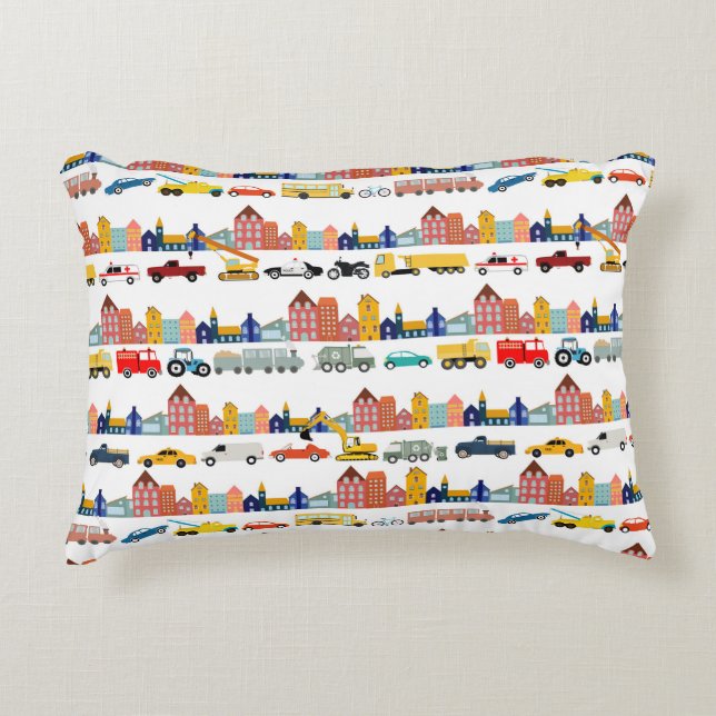 Coussins Décoratifs City Transportation Vehicles Trucks Cars Kids (Devant)