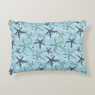 Coussins Décoratifs Clair bleu et or Starfish sur Ocean Wave Motif