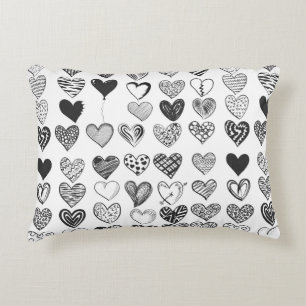 Coussins Décoratifs Coeur dans noirs et blancs