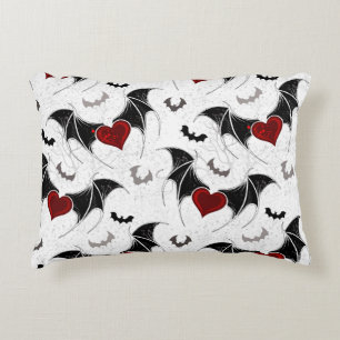 Coussins Décoratifs Coeur d'Halloween avec ailes de chauve-souris noir