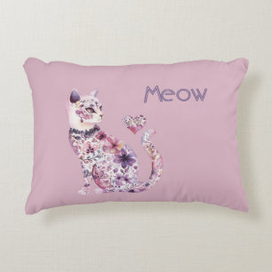 Coussins Décoratifs Cœur Floral Fête Chat Blanc Rose Violet