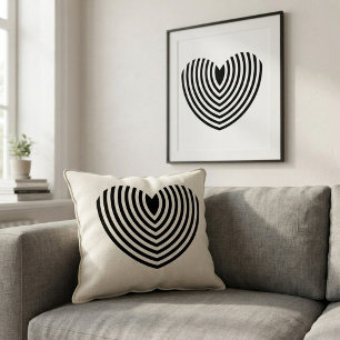 Coussins Décoratifs Cœur noir et blanc concentrique d'art optique mode