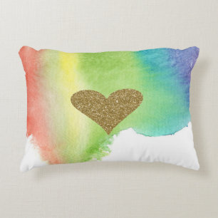 Coussins Décoratifs Cœur Pailleté Or Faux Chic, Éclaboussure Aquarelle