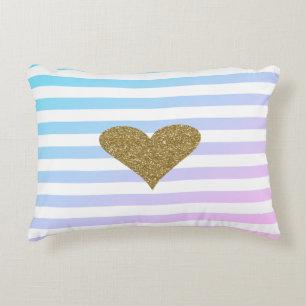 Coussins Décoratifs Cœur Pailleté Or Faux Ombre Rayures Élégantes