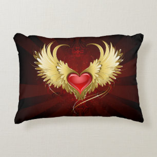 Coussins Décoratifs Coeur rouge avec ailes d'or