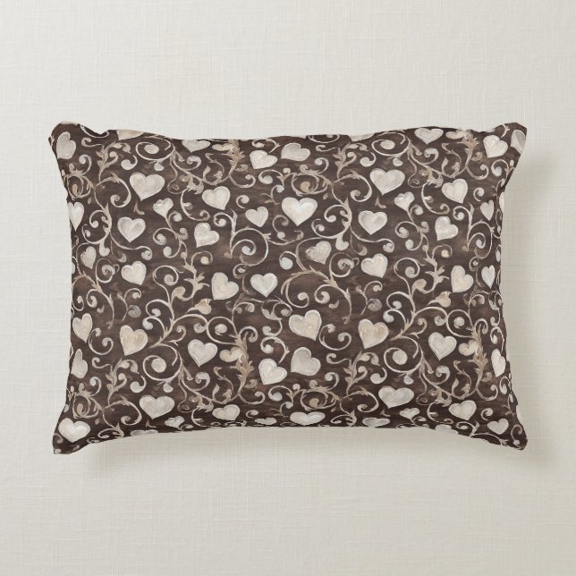 Coussins Décoratifs Cœurs Crème Marron (Devant)
