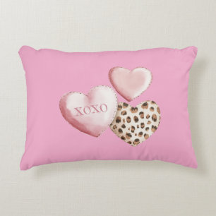 Coussins Décoratifs Coeurs Empreintes de léopard XOXO Rose
