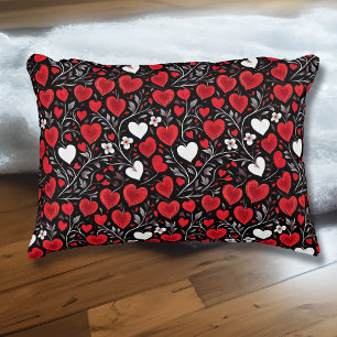 Coussins Décoratifs Cœurs et fleurs rouges, noirs et blancs