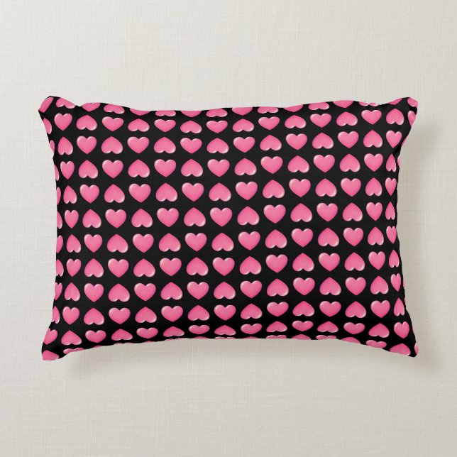 Coussins Décoratifs Coeurs roses sur Noir (Devant)
