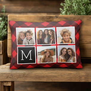 Coussins Décoratifs Collage de photos - Monogramme rouge noir plaid de