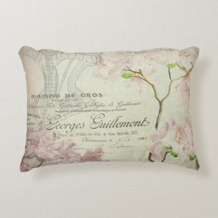 Coussins Décoratifs Collage floral rose chic de manuscrit français