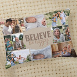 Coussins Décoratifs Collage Photo Famille Croyez Être Heureux Citation<br><div class="desc">Photo Collage Coussin avec 10 de vos photos préférées. Le texte du centre dit "croyez-vous heureux" et est écrit en caractères gras et en caractères décontractés et maigres. Le modèle photo est configuré pour ajouter 10 images, qui sont affichées dans des images de paysage, de carré et de portrait afin...</div>