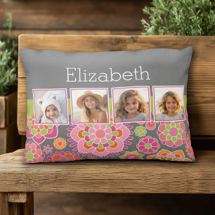 Coussins Décoratifs Collage photo Fleurs roses chaudes et orange