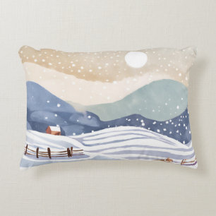 Coussins Décoratifs Colline enneigée Hiver à l'aquarelle