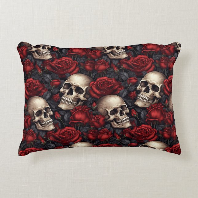 Coussins Décoratifs Conception de la série A Skull and Roses 10 (Devant)