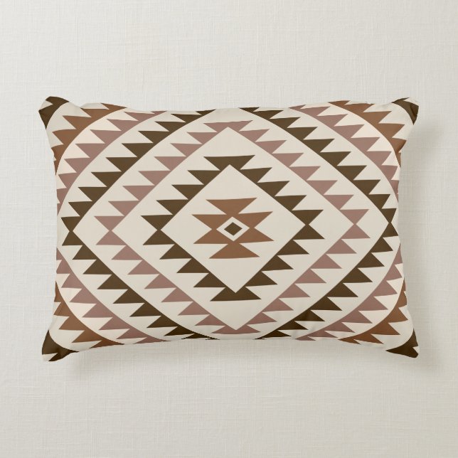 Coussins Décoratifs Conception de motif diamant aztéque marron+crème (Devant)