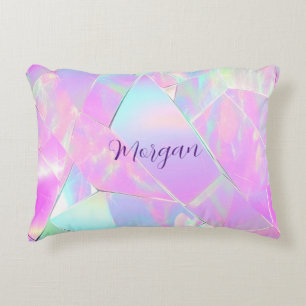 Coussins Décoratifs Conception iridescente sarcelle et rose, nom en éc