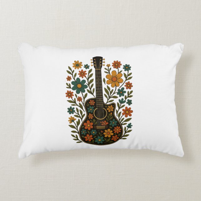 Coussins Décoratifs Conceptions Guitare & Fleurs (Devant)