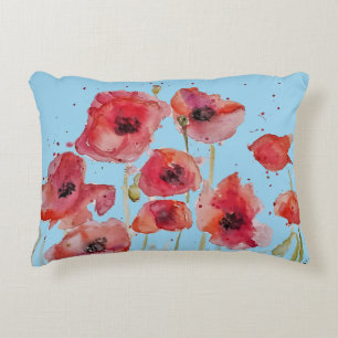 Coussins Décoratifs Coquelicot rouge sur bleu Poppies aquarelle