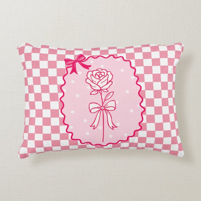 Coussins Décoratifs Coquette Rose Gingham Rose Pâle Esthétique (Devant)