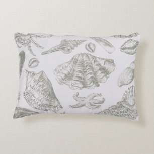 Coussins Décoratifs Coquillage gris sauge doux croquis Antique Nature