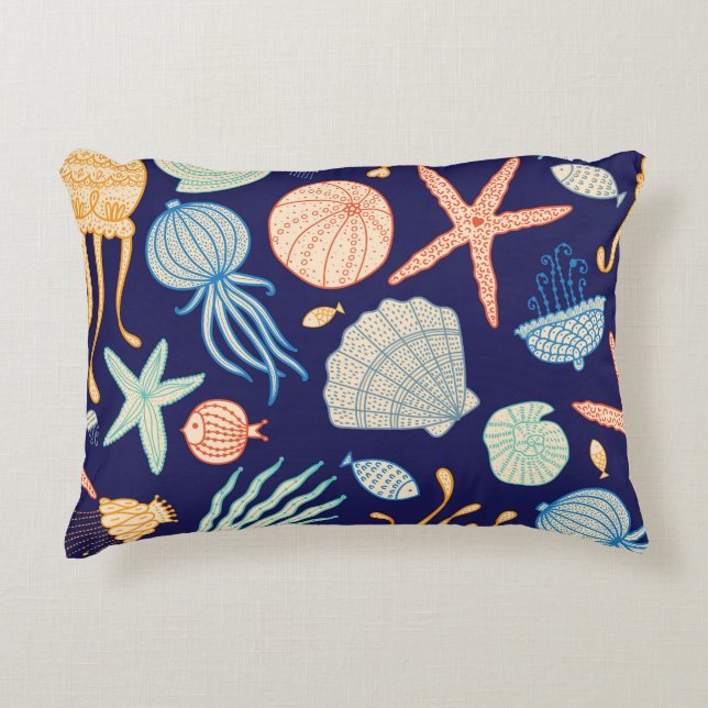 Coussins Décoratifs Coquilles de méduse Poisson Algues Motif (Devant)