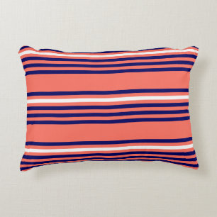 Coussins Décoratifs Corail, bleu marine et blanc cinq bandes motif