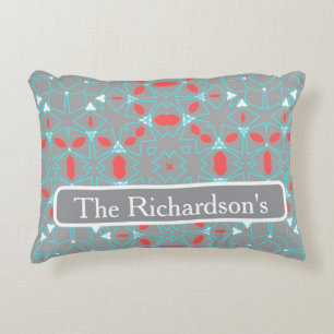 Coussins Décoratifs Corail Turquoise Gris Élégant Motif Géométrique