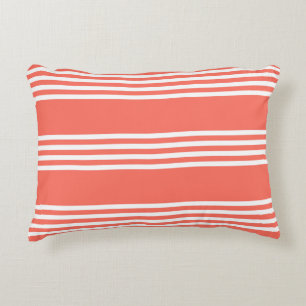 Coussins Décoratifs Corail vivant et blanc quatre bandes motif