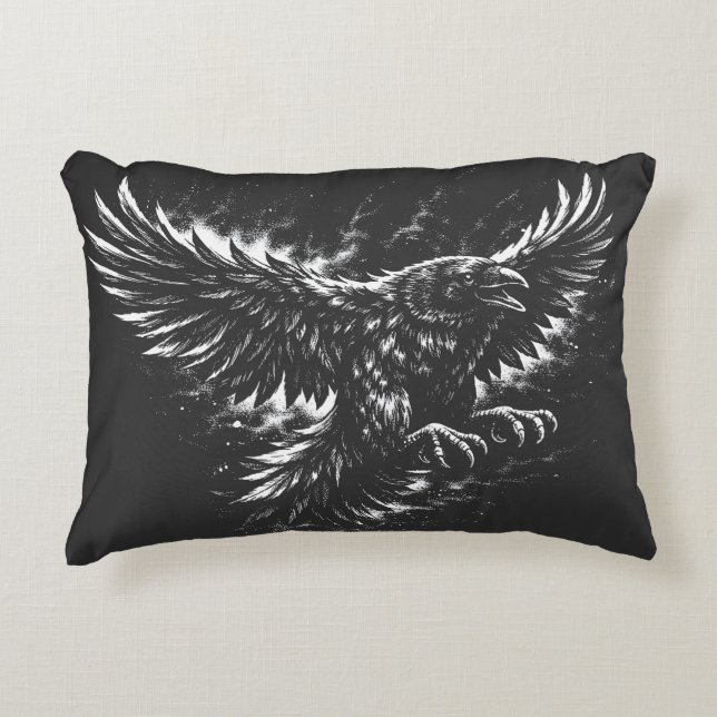 Coussins Décoratifs Corbeau gothique – par BurnsInHell (Devant)